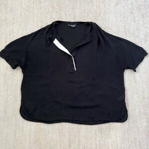 Vince Black Silk Short Sleeve Blouse Top XL